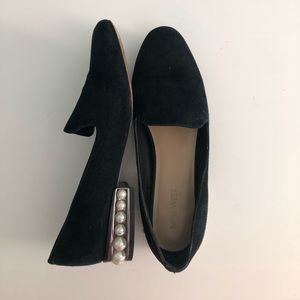 Nine West black work flats with pearl heel detail
